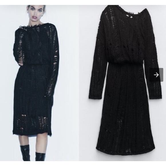 Zara Black Shredded Small Med Dress Grunge Whimsy Goth NWT - Picture 1 of 5